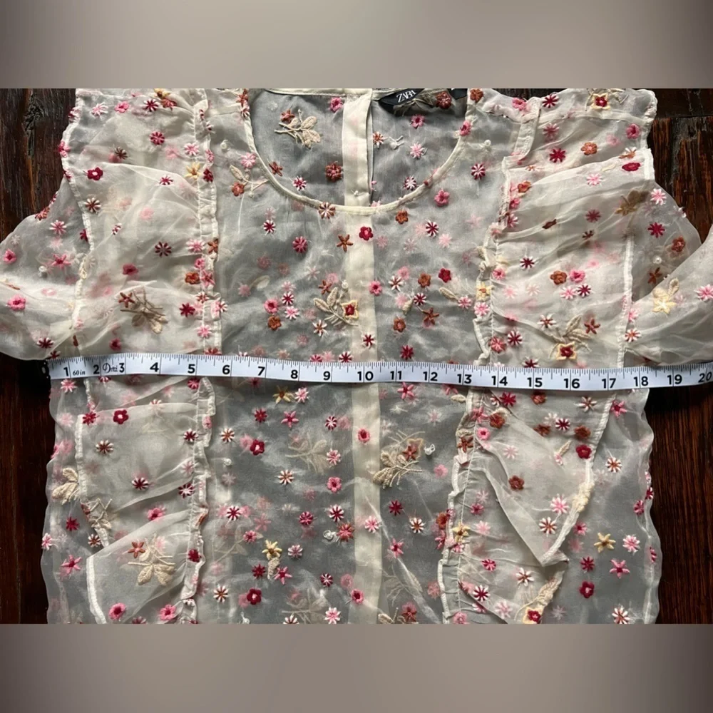 Zara organza sheer long sleeved floral cropped blouse women’s size small - Picture 9 of 9